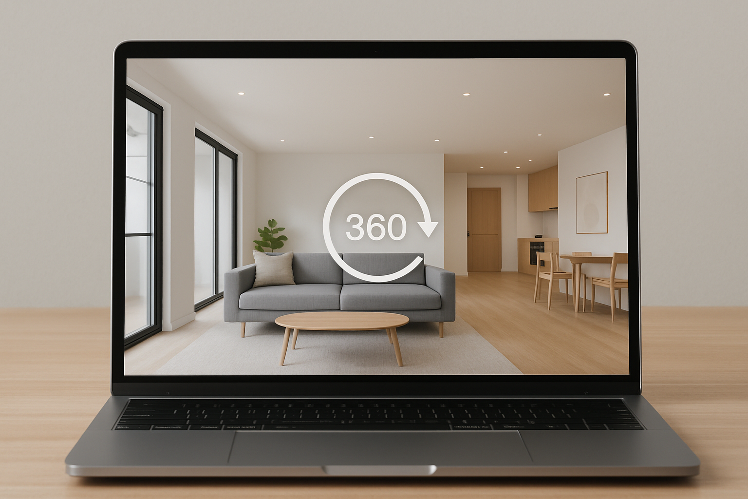 Ambiente interno de sala exibido em tour virtual 3D